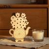 Hand Painted Wood Art Wooden Teapot Shape Flower Holder, Natural Floral Display Stand, DIY Handmade Craft Blank Vase Decor for Artificial Arrangement,
