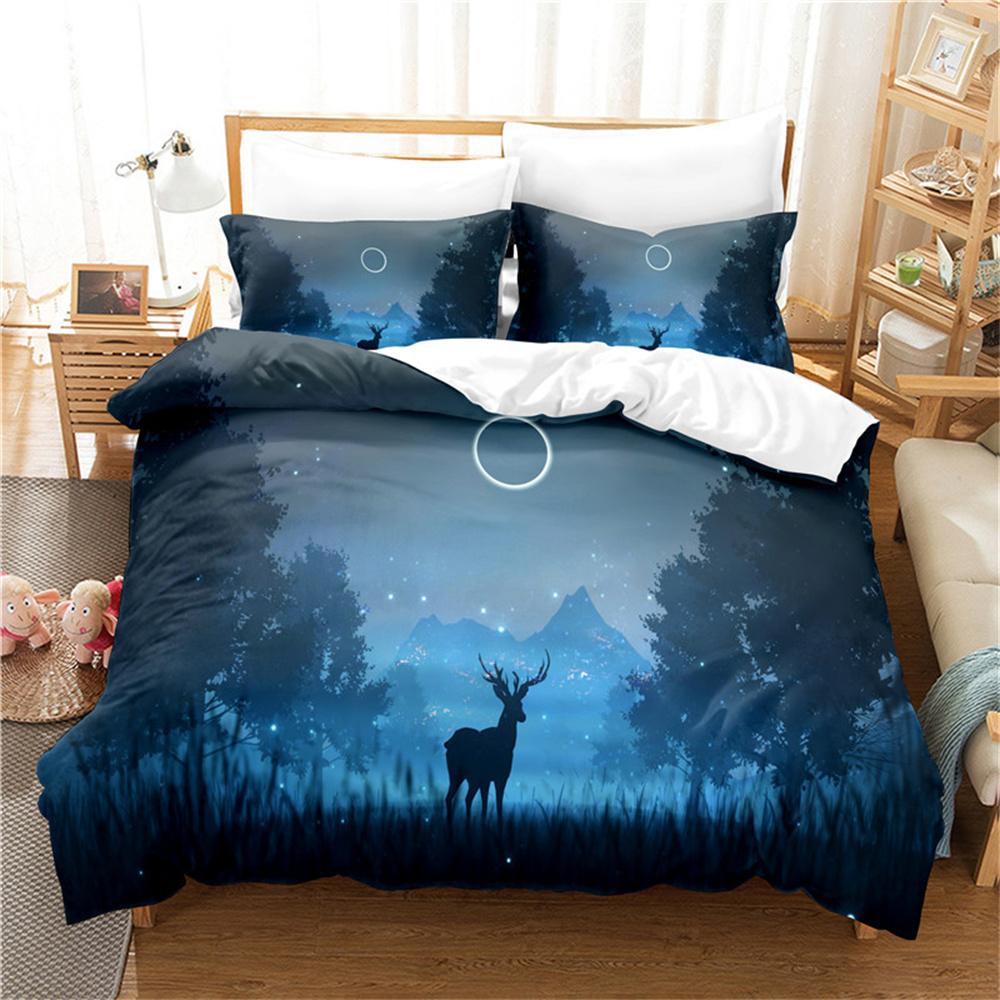 Night Fawn 3Pcs Bedding Sets 3D Digital Printing Custom Quilt Duvet Cover Set Home Queen King Quilt Pillowcase