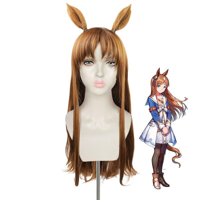 Аниме Uma Musume Pretty Derby Grass Wonder Косплей Парик 75 см Длинный Коричневый с Ушами Синтетические Волосы Вечеринка Хэллоуин Карнавал