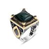 Мужское кольцо из серебра 925 карата с натуральным нефритовым камнем, роскошное кольцо в османском винтажном стиле, уникальная идея подарка для мужчин