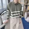 Стильные полосатые свитера контрастных цветов Осень Зима Отложной воротник Мужская одежда Повседневные вязаные пуловеры с длинным рукавом