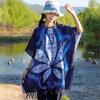 Four Season Imitation Tie Dye Printed Ethnic Style Scarf, Women'S Retro Famous Ethnic Style Blue And White Porcelain Sunscreen Cloak, Large Shawl