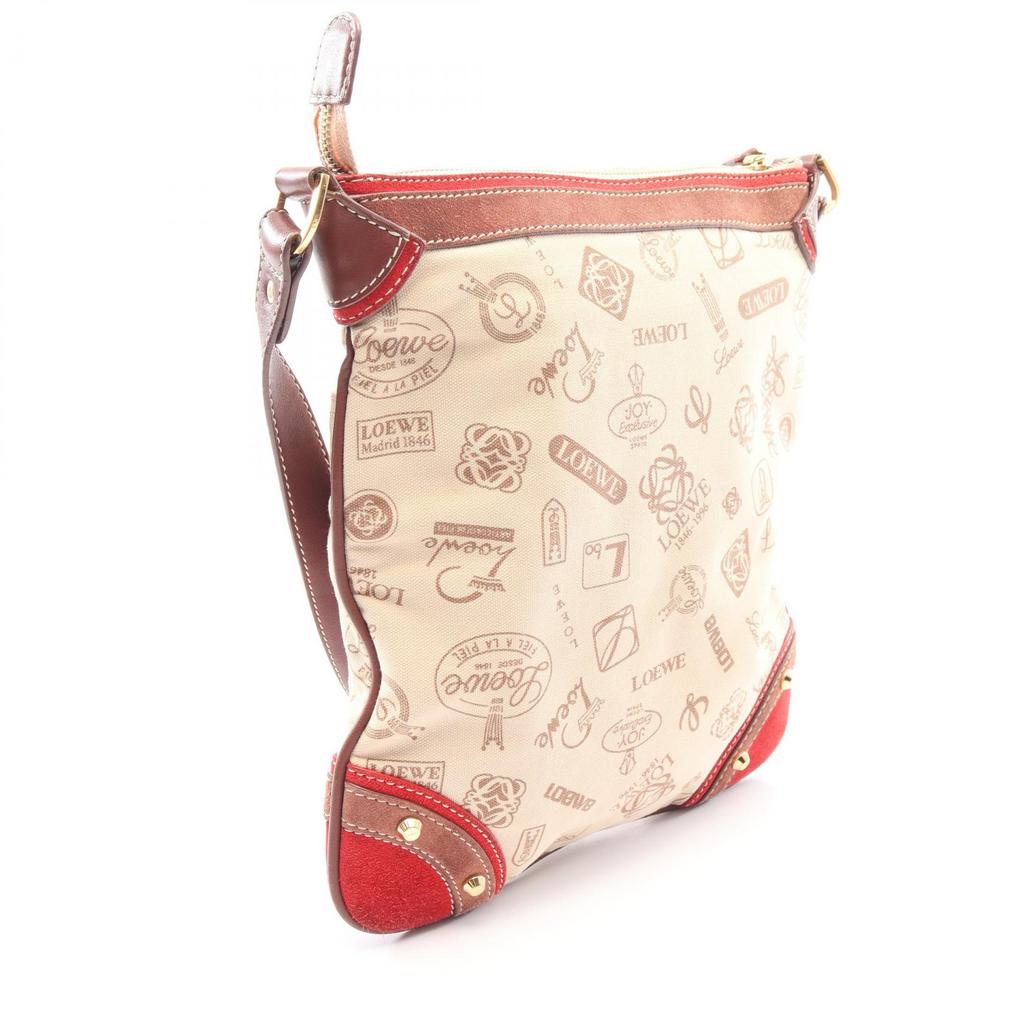 Used LOEWE 160th Anniversary Model Shoulder Bag canvas Suede leather Beige Red Brown Used Women