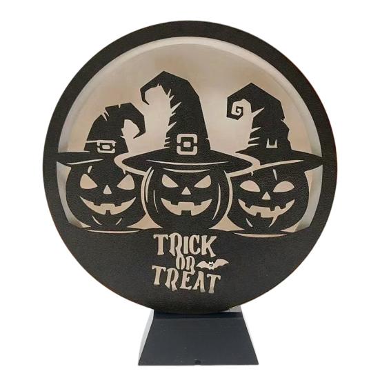 Halloween LED Lantern Wooden Desktop Light Witch Pumpkin Spider Cat Designs Silhouette Ornament Spooky Tabletop Home Party Decoration