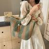 Casual Stripes Straw Braid Shoulder Bags Tassel Zipper Large Capacity Grace Summer Tote Bags for Women Versatile