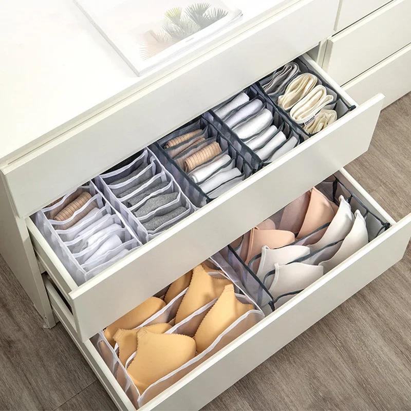 Dormitory Bra Closet Organizer for Socks Home Separated Underwear Storage Box 7 Grids Bra Organizer Foldable Drawer Organizer