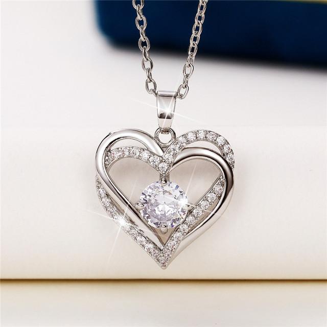 New 2022 Heart Necklace Series for Women Luxury Silver Color Chain Pendant Necklace with CZ Wedding Trend Eternity Jewelry