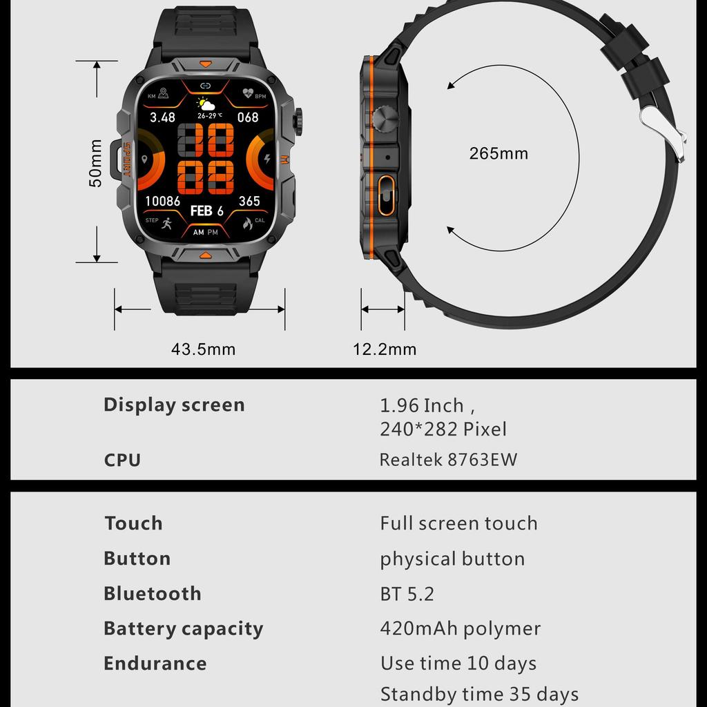 2025 Новые Смарт-часы Военного Класса Мужские 1.96" AMOLED 5ATM Водонепроницаемые Спортивные Фитнес-трекер BT Звонки Смарт-часы Женские Для IOS