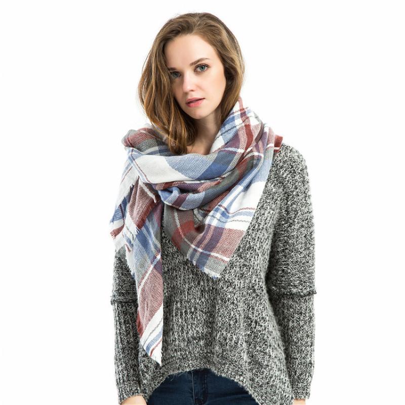 Plaid Scarf, Large Square Scarf, Women's Autumn and Winter Warm Acrylic Shawl