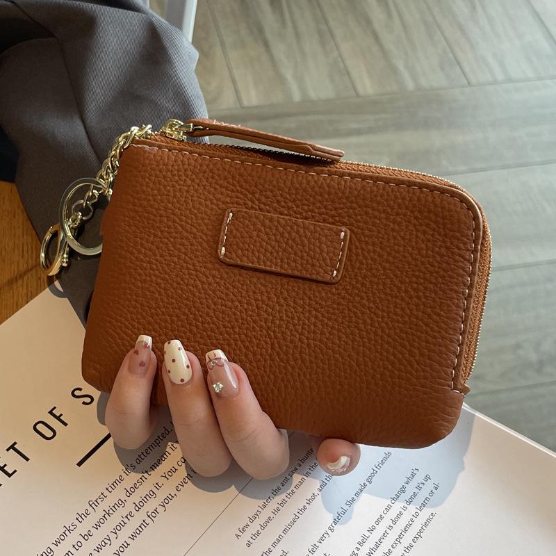 Европейский и американский женский кошелек из натуральной кожи: Модный клатч-кошелек на молнии с брелком для ключей