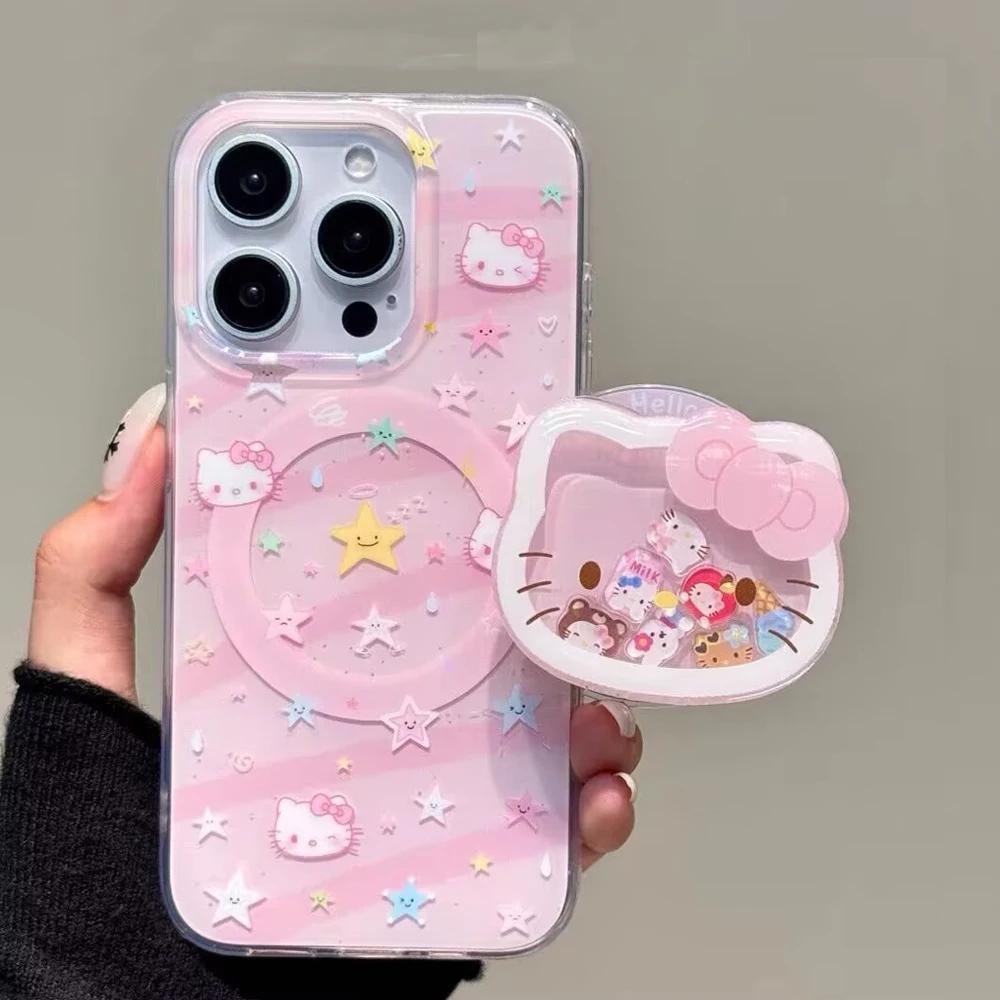 Magsafe Magnetic Charging Hello Kitty Shakeable Holder Cover For Iphone 17 Pro Max 17 Air 16 15 14 12 13 11 Pro Max 13 Mini Case