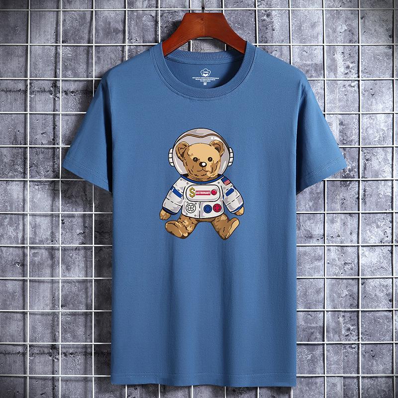 Мужская модная футболка с принтом астронавта и медведя, футболка из чистого хлопка с короткими рукавами