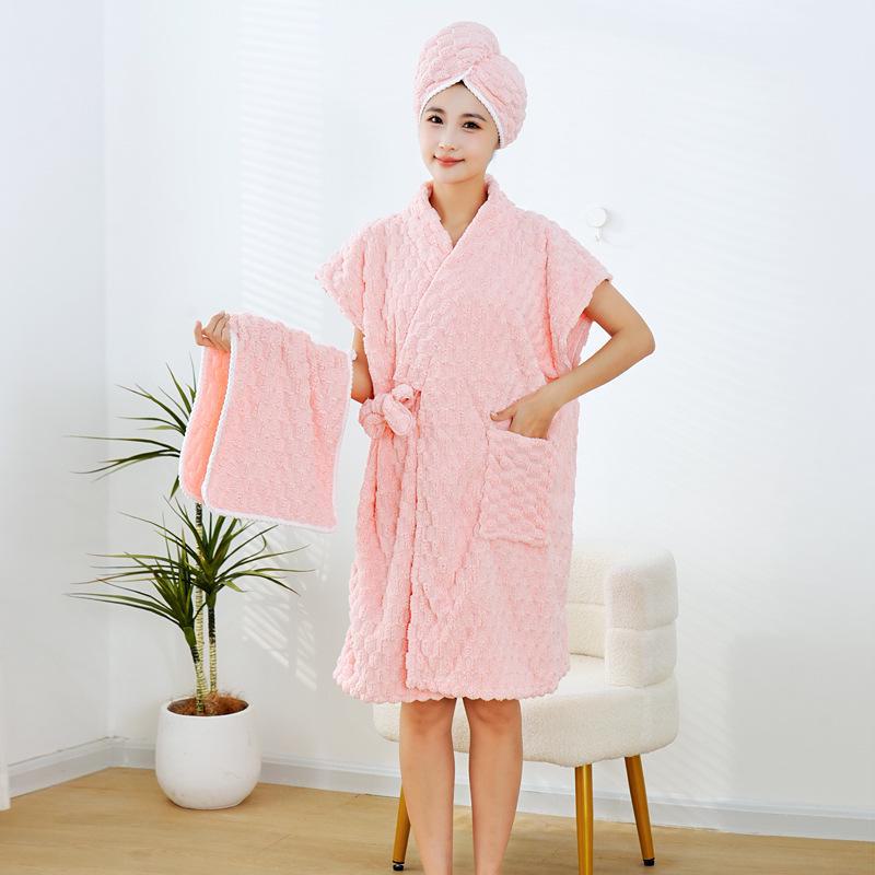 Мягкий и плотный коралловый флисовый халат для взрослых - унисекс, с длинными рукавами и лямками