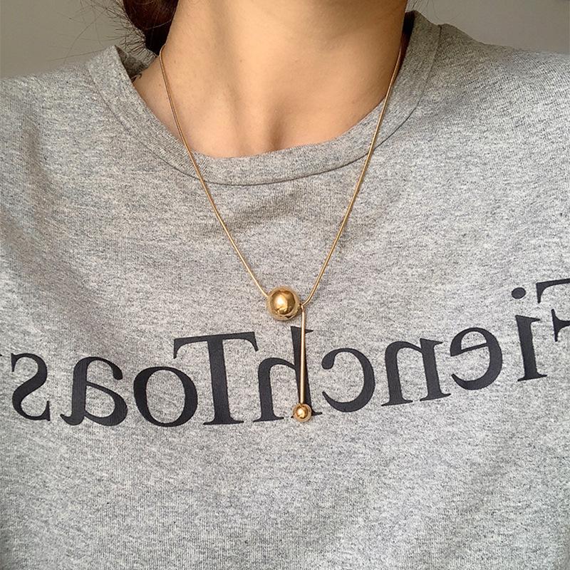 Classic Design Double Golden Round Bead Pendant Necklace Women's Fashion Titanium Steel Bead Choker Luxury Party Jewelry Gift