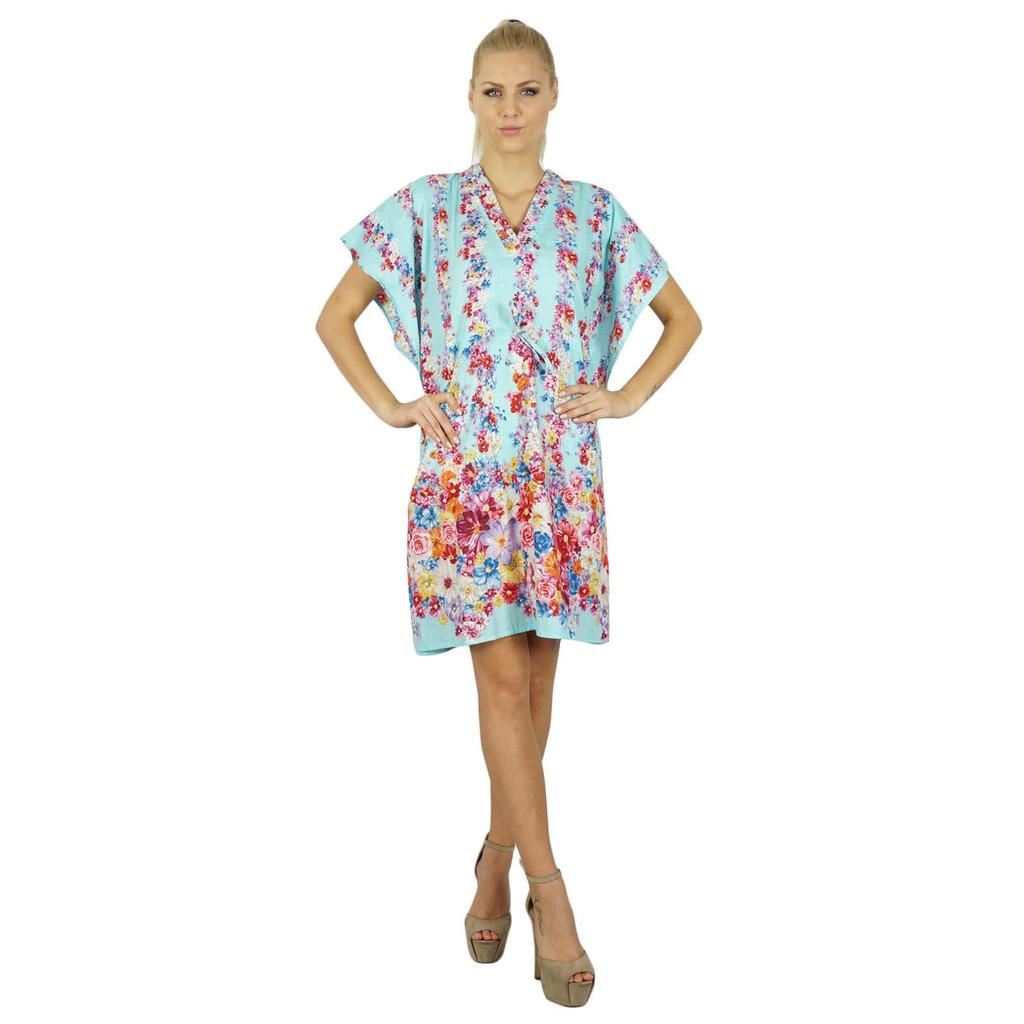 Bimba Женское платье-кафтан в стиле бохо с принтом, хлопковая короткая туника, пляжный кафтан