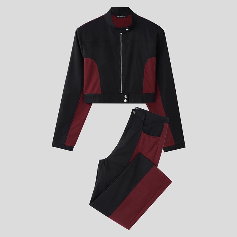 INCERUN Комплекты из двух предметов: мужские укороченные топы с коротким рукавом и длинные повседневные брюки, комплекты карго