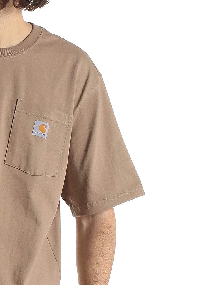 Футболка с коротким рукавом и круглым вырезом, карманом с логотипом [Carhartt] [K87] (Л, Черный)