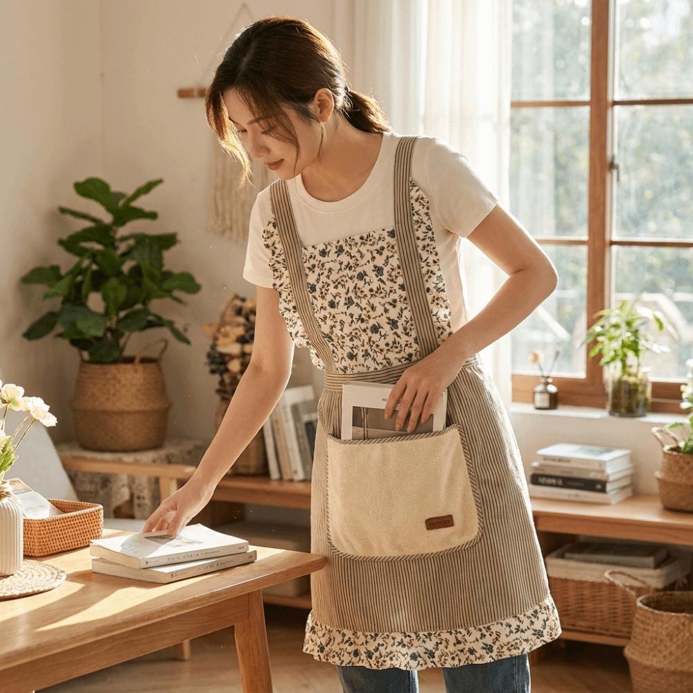 Anti-fouling Kitchen Cooking Apron Floral Printed Gardening Work Uniform Restaurant Cafe