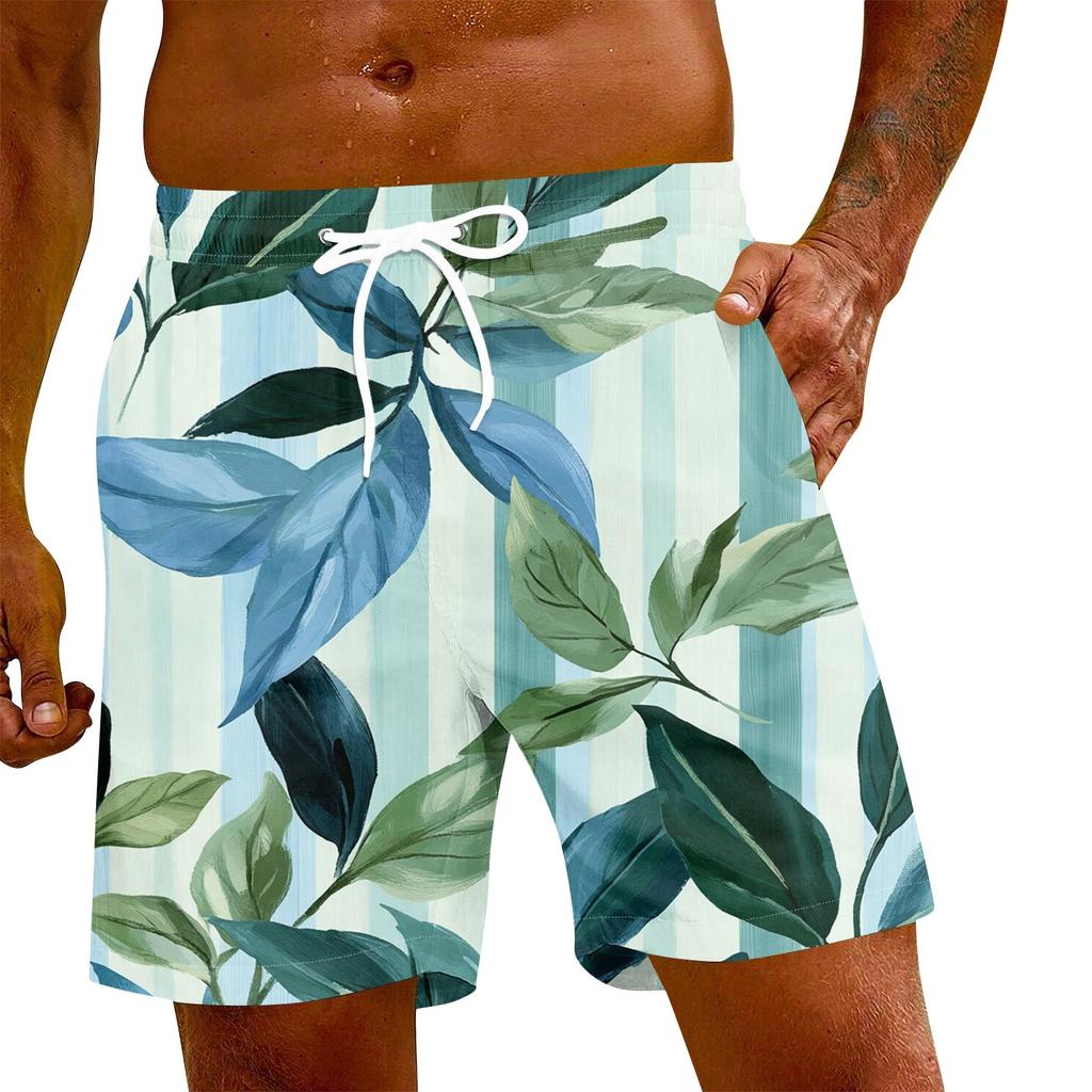 Men's Fashion Hawaiian Print Elastic-Waisted Casual Yoga Pants Beach Shorts