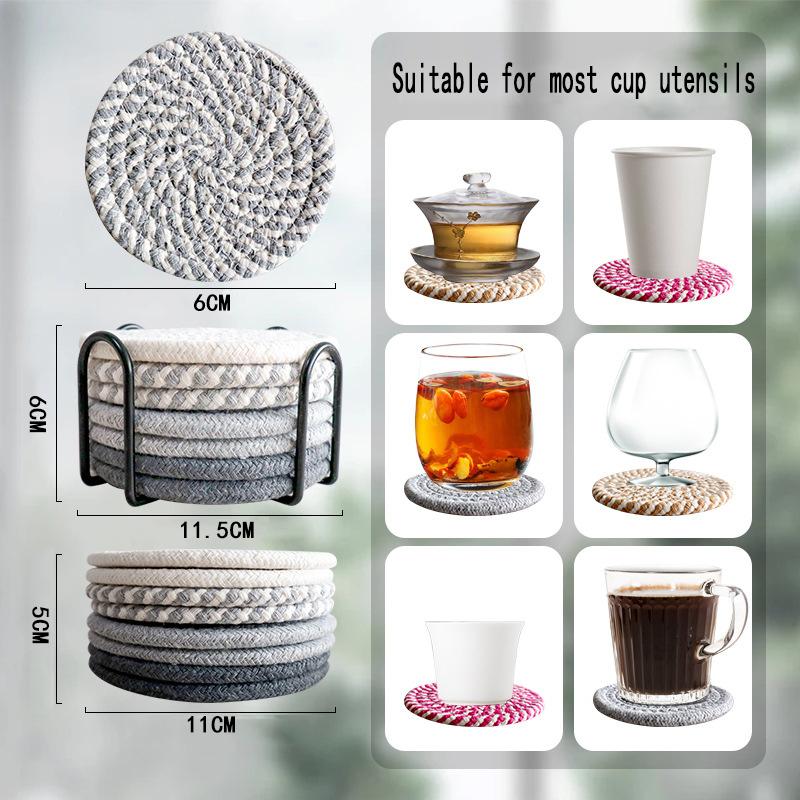 8Pcs Cup Coasters for Drinks Absorbent Woven Coaster Set with Holder Farmhouse Cloth Fabric Cup Coasters for Coffee Tea