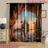 2D flat printing 2pcs Party Curtains Cave Entrance Arch Rock Sunset Digital Printed Polyester Drapes Family Party Decoration Use