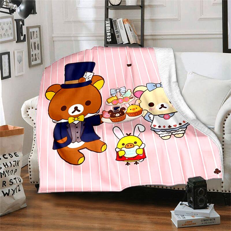 1pc Blanket Rilakkuma1 Print Design, Lightweight Blanket for Sofa, Bed- Soft &Warm, Gift for All Seasons like Christmas, Halloween