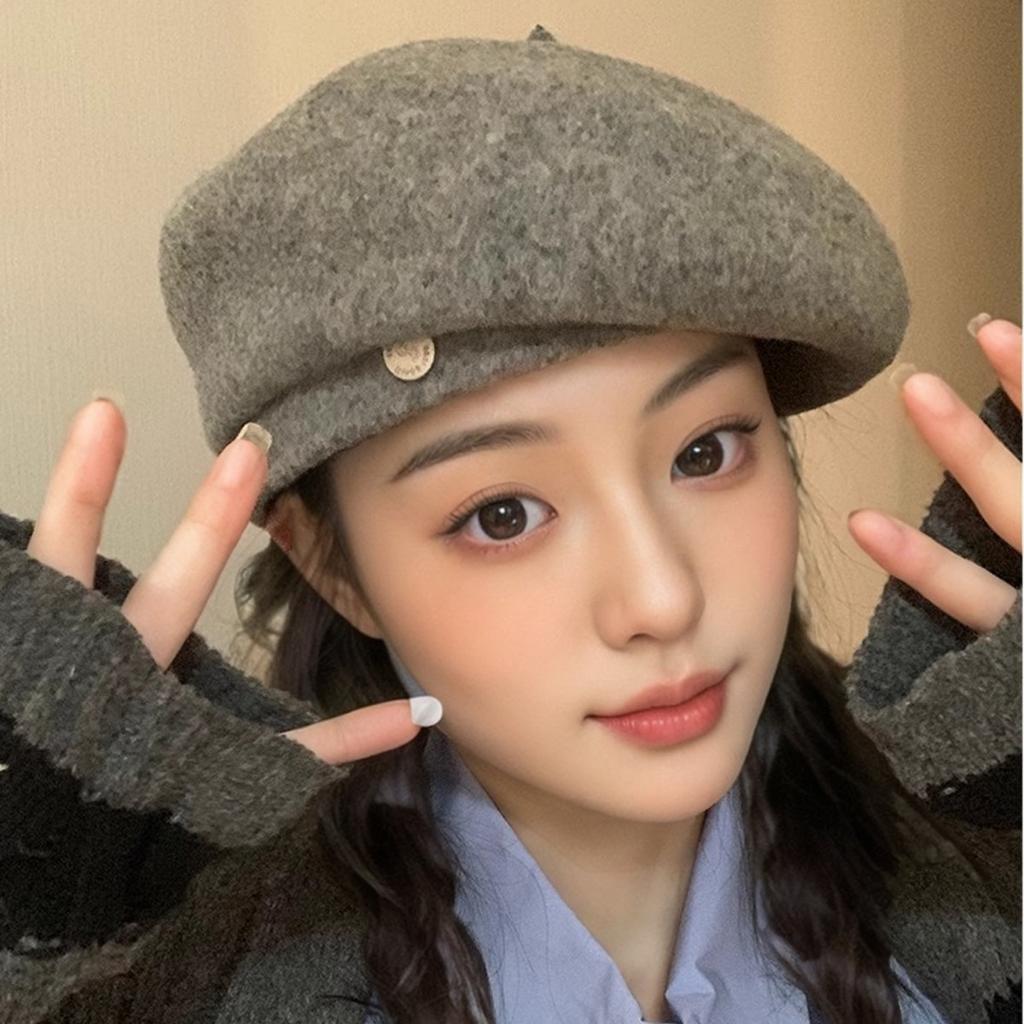 Осенняя шерстяная восьмиугольная ракушка с большой головой, круглая женская ретро-шляпа художника с литературным темпераментом, зимняя теплая повседневная шапка для девочек