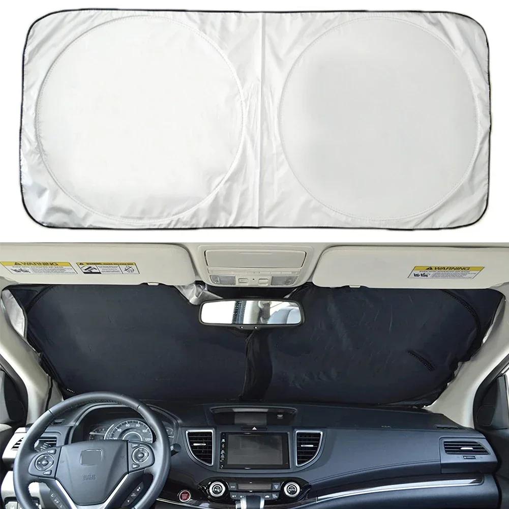 Car Sun Shade - Foldable Sun Car ShieldCoated Silver Cloth ReflectivePolyester Material Blocks 99% UV Rays, Fits Most Cars