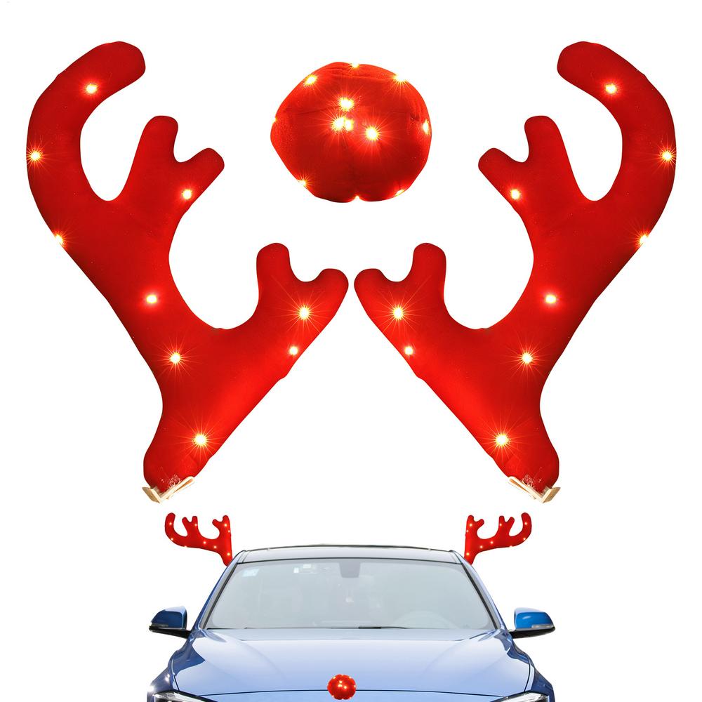 Reindeer Antlers For Cars Festive Christmas Decor Light Up Antler Set Reindeer Kit Roofs Tops Decoration For Van SUV Shopping