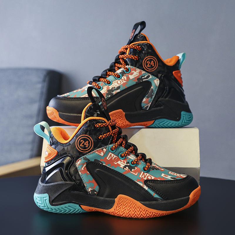 New Spring New Boys Basketball Shoes Breathable Shock Absorption Wear-resistant Students Combat Children's Basketball Shoes Outdoor