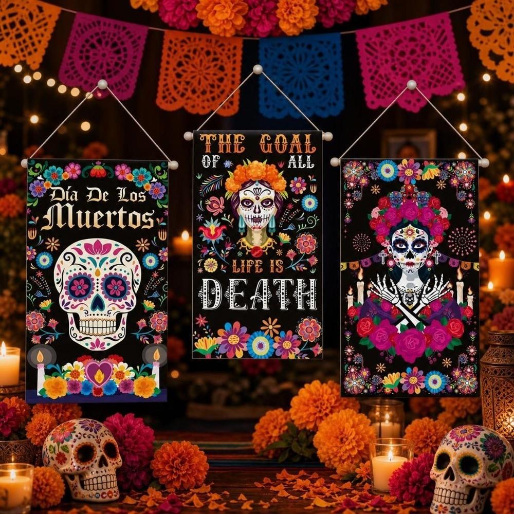 Mexican Theme Party Decor Poster Reusable Wall Background Banner Muertos Celebration