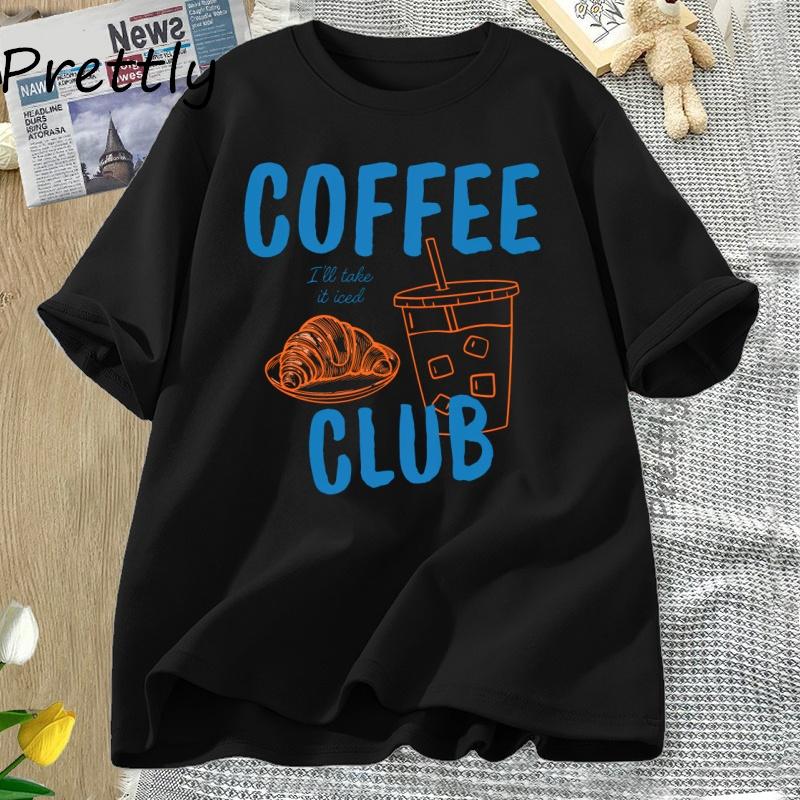Womens Tshirt Iced Coffee Club T Shirt Women Coffee Lover Retro Coffee Tee Trendy Cotton Short Sleeve Graphic T Shirts