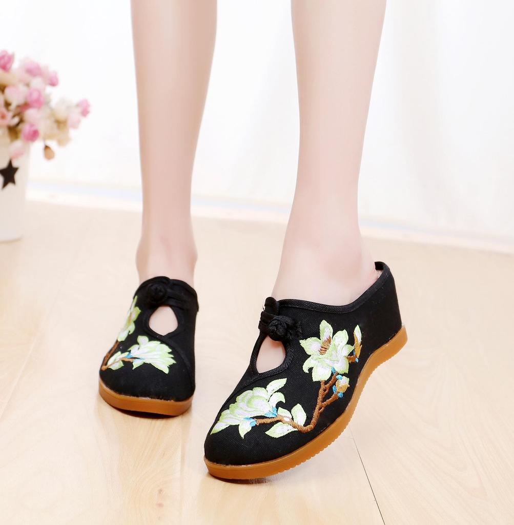 Вышитые льняные тапочки на танкетке в стиле ретро с ароматерапией