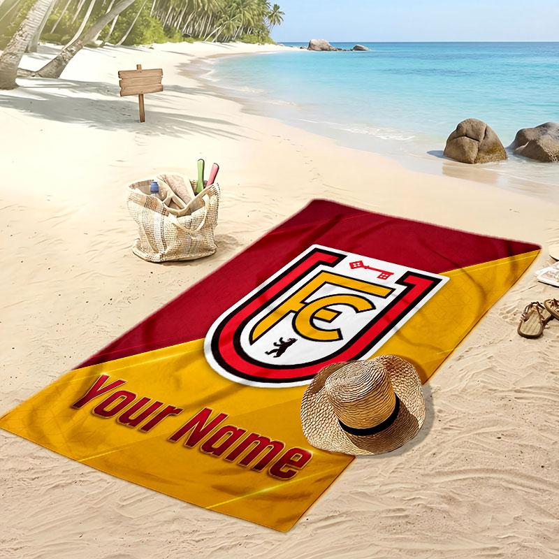 Union Berlin FC Personalized Printed Beach Towel Soccer Logo Support Custom Name Text Absorbent Towel For Sport Travel Special Gift