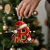 Red Initials Christmas Ornaments 2D Acrylic Personalized Gnomes Monogram Pendant with Santa Hat 26 Letters Christmas Tree Hanging Decoration for Xmas