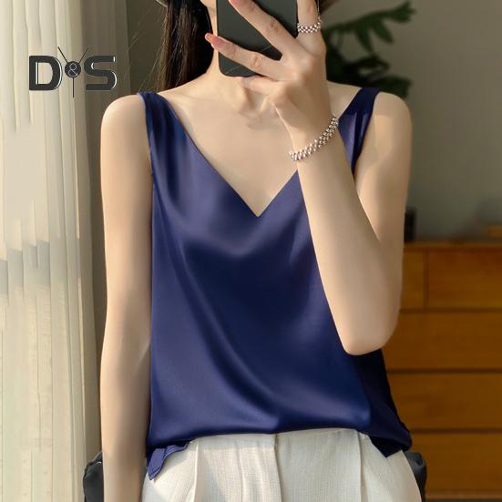 Женский жилет с V-образным вырезом без рукавов, однотонные топы свободного кроя из гладкого атласа, универсальная повседневная одежда