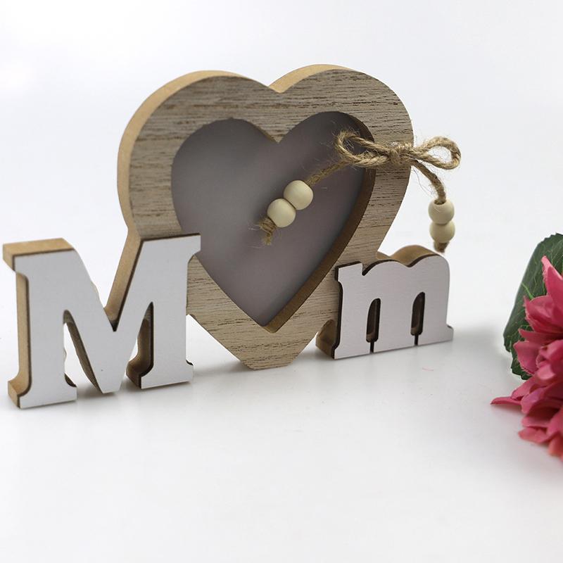Letter Heart Photo Frame Wooden English Letter Photo Frame Dad Papa Mum Pattern Picture Frame
