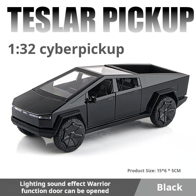 1:32 Tesla Pickup Truck Alloy Model Children's Car Toy Pull-Back Sound Light Two-Door Car Die Casting Toy Festival Gift