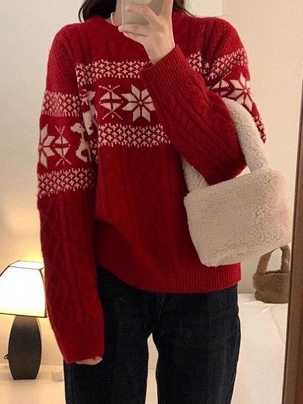 Unisex Retro Nordic Fair Isle Christmas Pullover Sweater - Autumn/Winter Trendy Knitwear Top