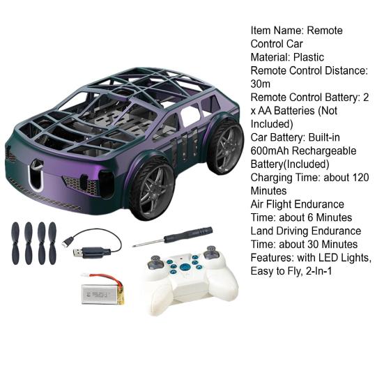 Мини-радиоуправляемая летающая машина 2-в-1 с управлением, игрушка-дрон-машина, светодиодные огни, легко летает, пульт