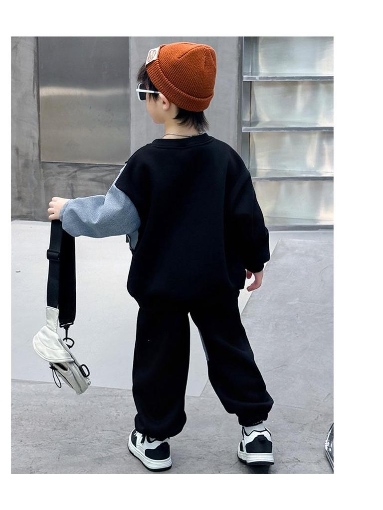 Весна Осень 2025 Комплект из флисового денима в корейском стиле для мальчиков