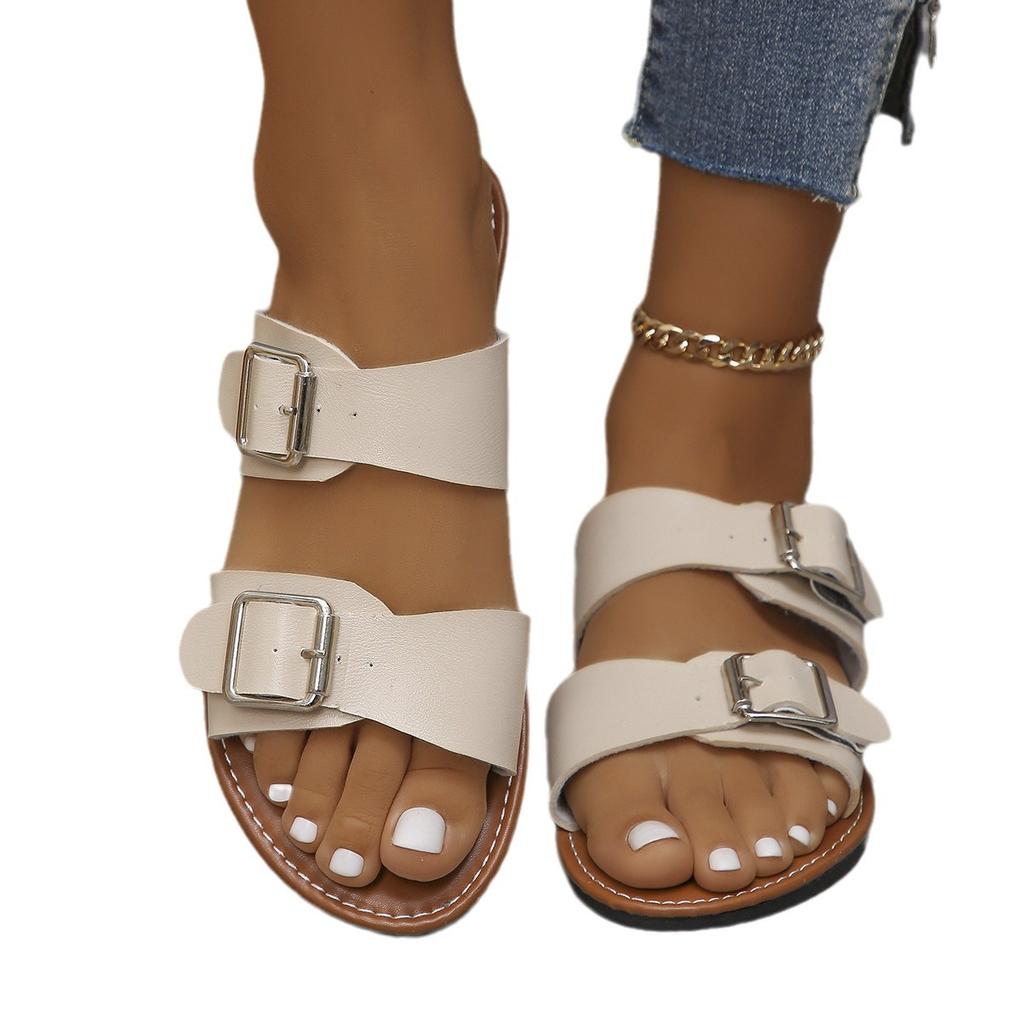 Тапочки большого размера для женщин, импортная торговля, лето 2024, новые, плоские, с пряжкой на ремне, повседневная одежда, пляжные, классные, женские