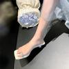 Новые босоножки с открытым носком на низком каблуке, женская летняя обувь, одно слово, с прозрачными стразами, босоножки на тонком каблуке, женская обувь