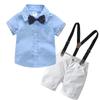 Boy's British Style Tuxedo Set: Summer Shirt, Bow Tie & Suspender Pants for Baby's First Birthday