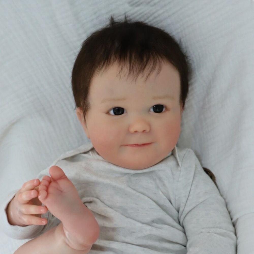 Cute Big Size Realistic Fat Bebe Reborn Dolls JUNE Awake 60cm Cloth Body Vivid Cuddly Newborn Doll Cosplay Boy Baby Toy Doll Lifelike Simulation Dolls