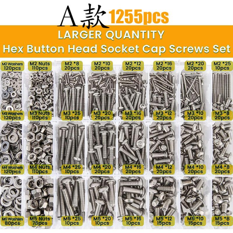 1255Pcs/660pcs/520pcs/1290pcs/pan Head Hexagon Screw and Nut Set Combination