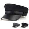Wool Beret Cap for Women Men Navy Hat Pu Leather Outdoor Travel Hats Winter Warm Caps