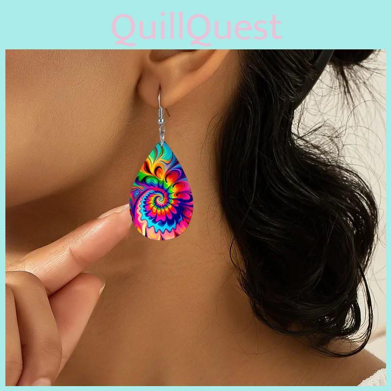 Fashion Colored Pattern Water Droplet Shaped Women Acrylic Earrings For All