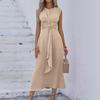 Женское однотонное платье без рукавов с ремешком на талии, лето 2024 г.