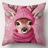 Merry Christmas Decoration Pillow Cover Red Pink Snowman Fawn Pattern Living Room Sofa Cushion Cover Room Home Decoration